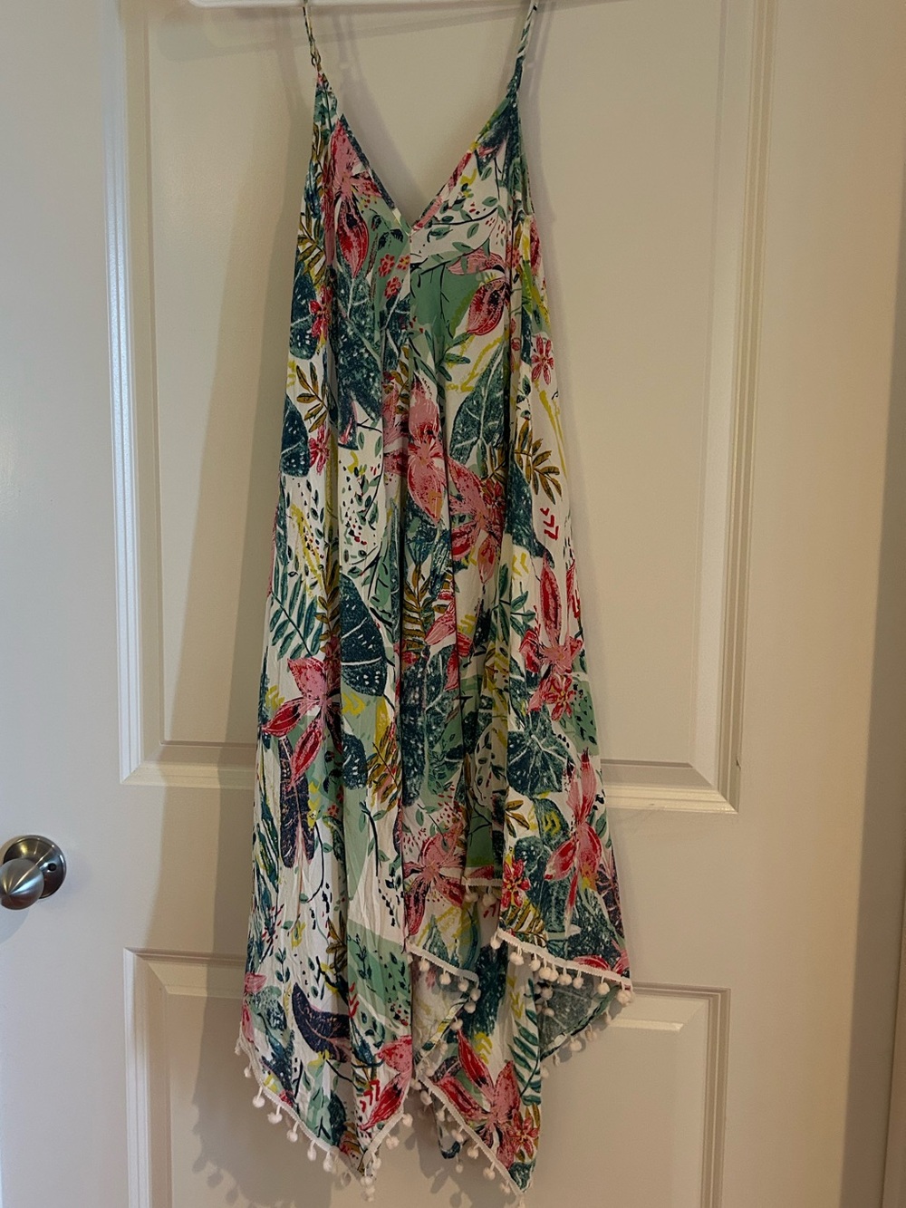 Japna Tropical Floral Asymmetrical Sundress - White/Green/Pink